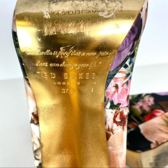 Ted Baker Svanad Green Satin Floral Leather Peep Toe Platform High Heel Pumps - Picture 6 of 7